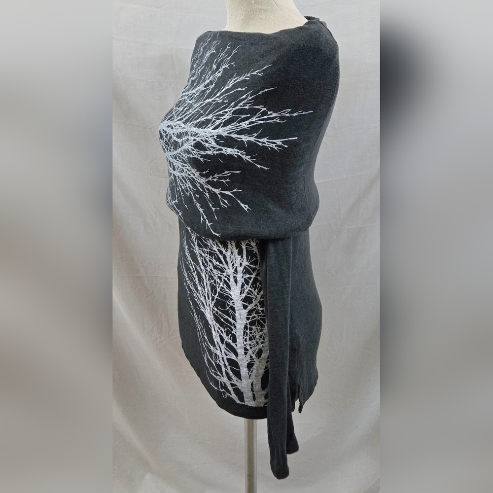 Avalove Women's Charcoal Tree Branch Cowl Neck Top Measures Medium/Large - Picture 2 of 10